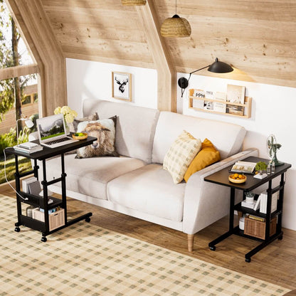 C-Shaped Height Adjustable End Table with Outlets, Protable