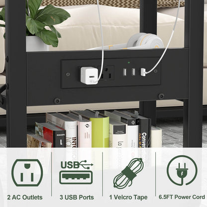C-Shaped Height Adjustable End Table with Outlets, Protable