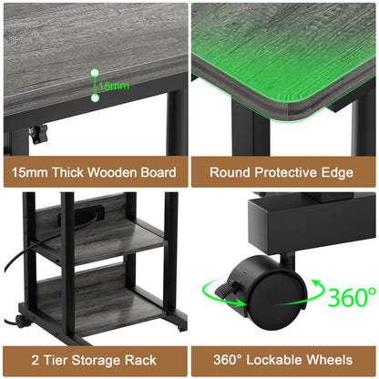 C-Shaped Height Adjustable End Table with Outlets, Protable