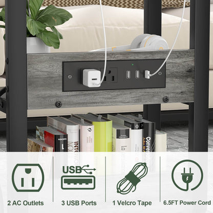 C-Shaped Height Adjustable End Table with Outlets, Protable