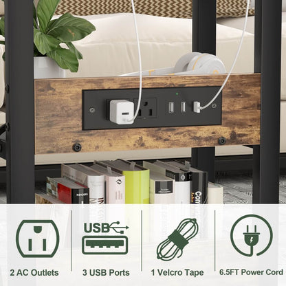 C-Shaped Height Adjustable End Table with Outlets, Protable