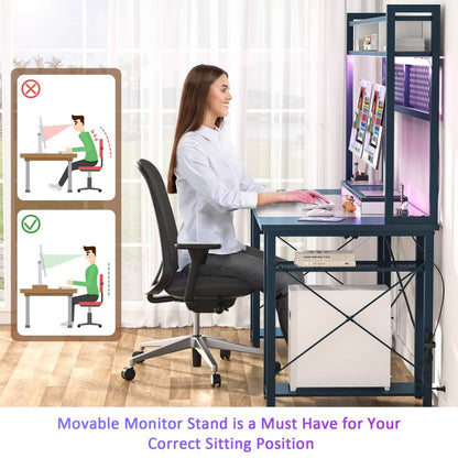 55.2'' Upgrade Gaming Desk with Hutch, LED Lights and Outlets, Reversible