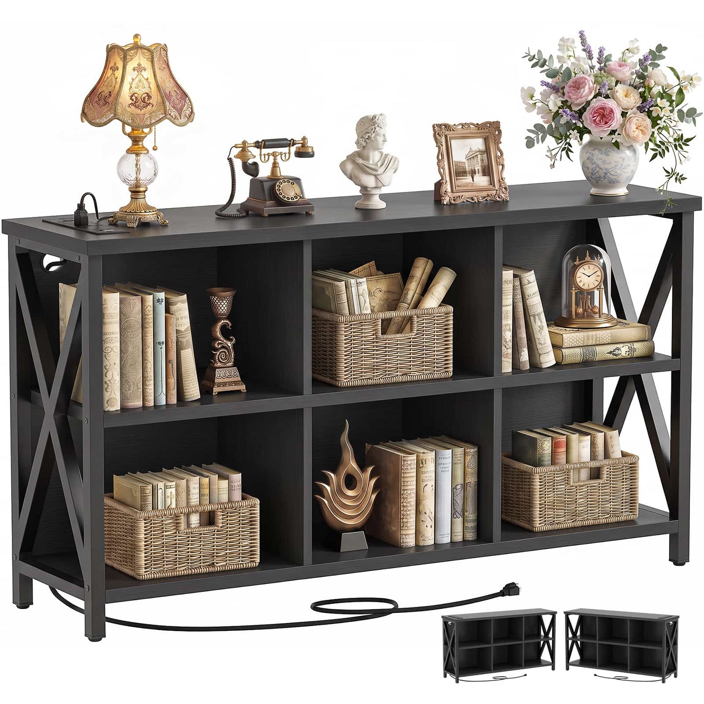 Armocity 6 Cube Bookcase, Cube Storage Organizer Bookshelf with Outlets