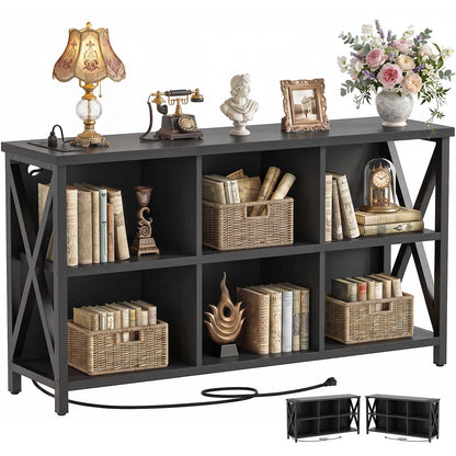 Armocity 6 Cube Bookcase, Cube Storage Organizer Bookshelf with Outlets