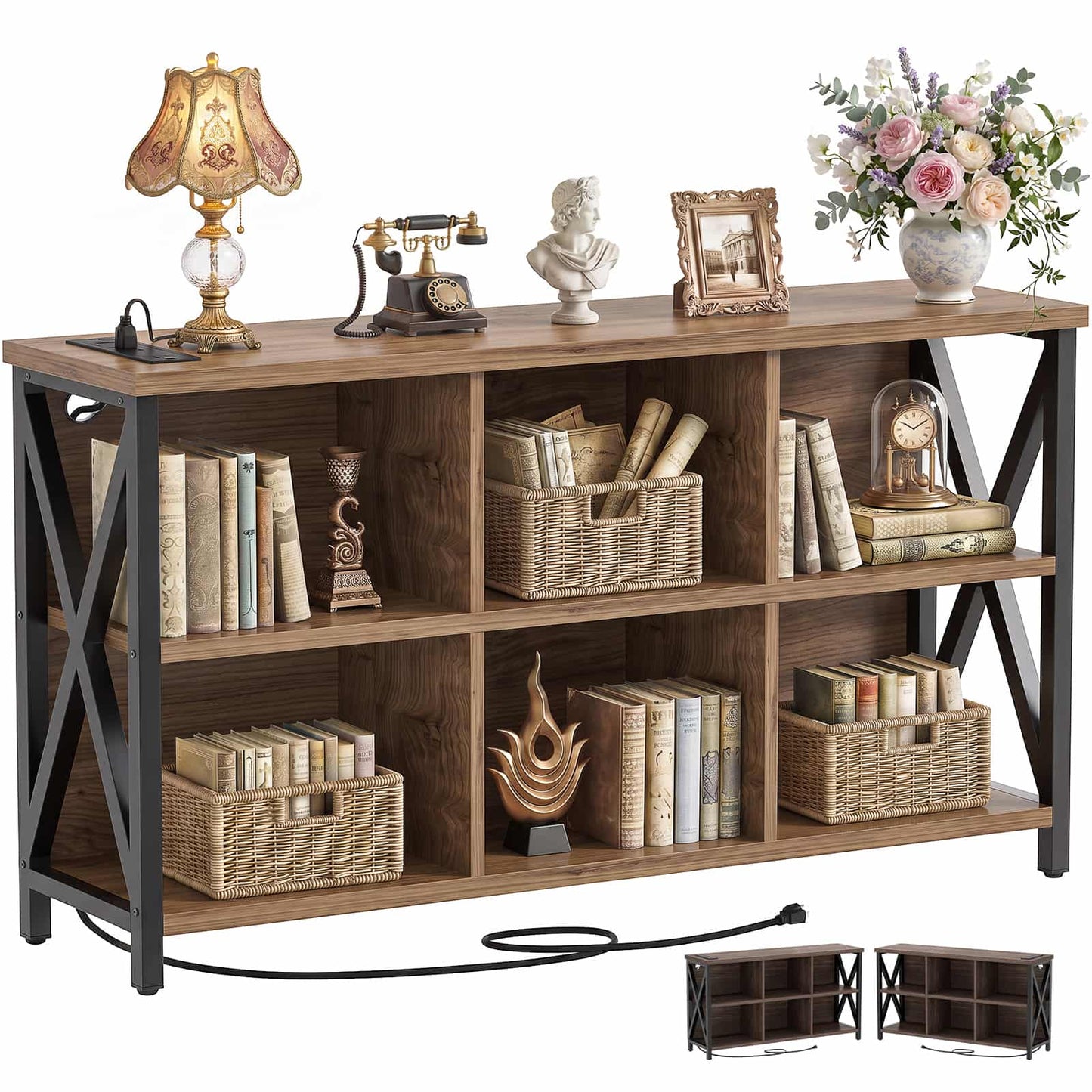 Armocity 6 Cube Bookcase, Cube Storage Organizer Bookshelf with Outlets