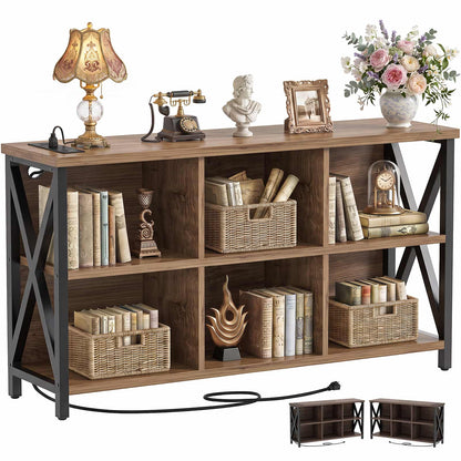 Armocity 6 Cube Bookcase, Cube Storage Organizer Bookshelf with Outlets