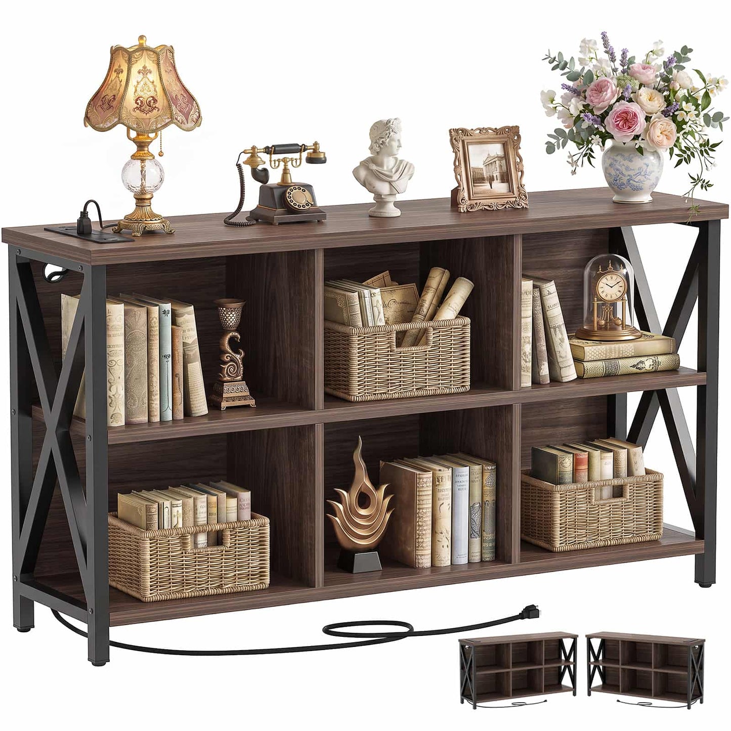 Armocity 6 Cube Bookcase, Cube Storage Organizer Bookshelf with Outlets