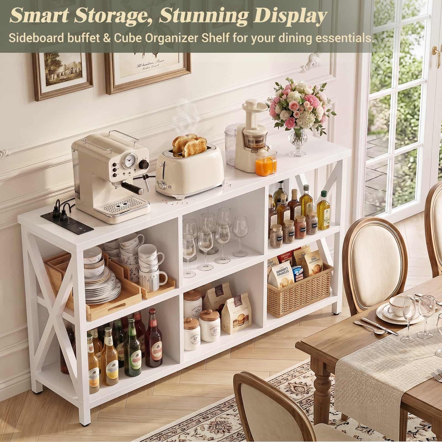 Armocity 6 Cube Bookcase, Cube Storage Organizer Bookshelf with Outlets