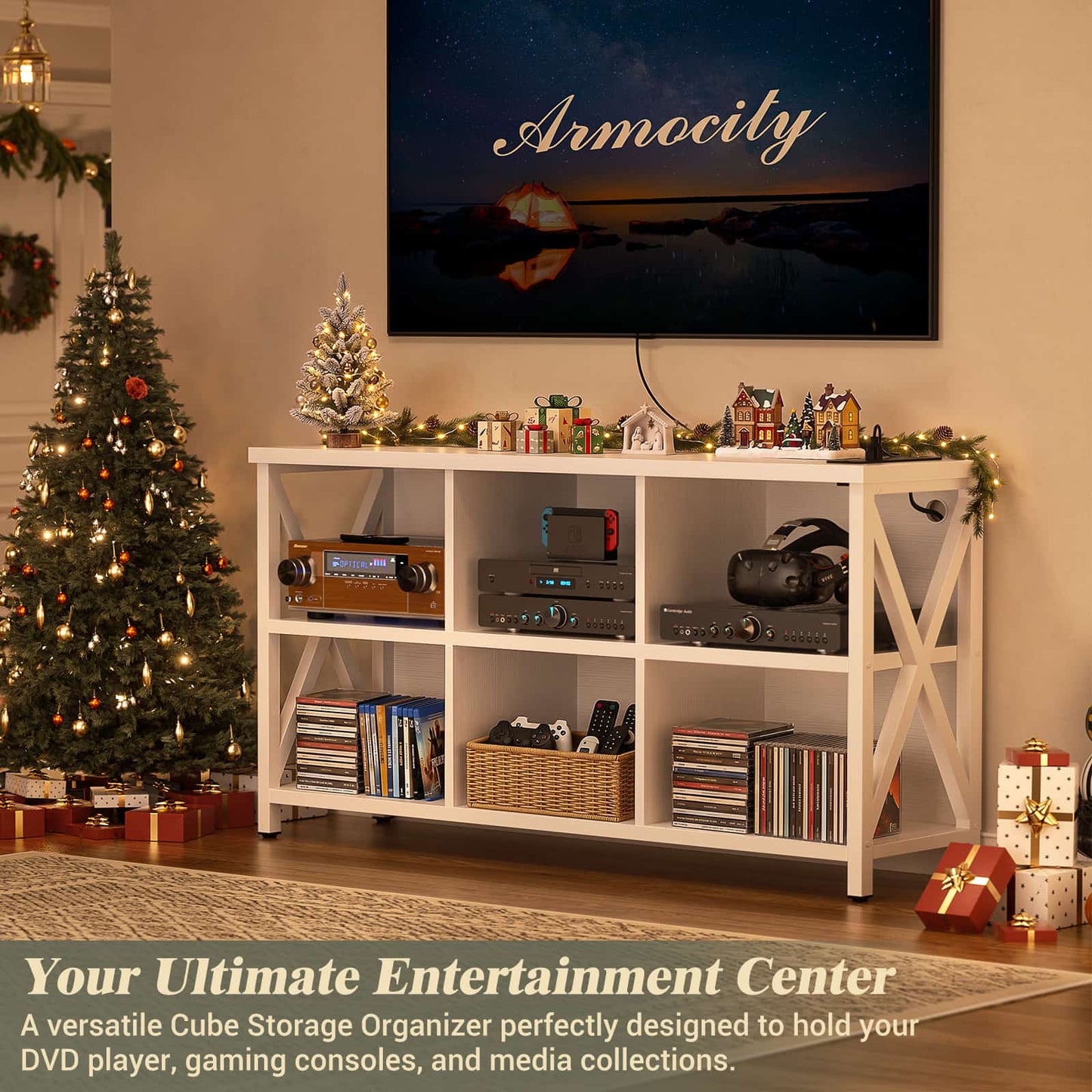 Armocity 6 Cube Bookcase, Cube Storage Organizer Bookshelf with Outlets