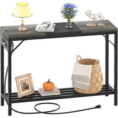 39" Narrow Console Table with Power Strip and Shelf