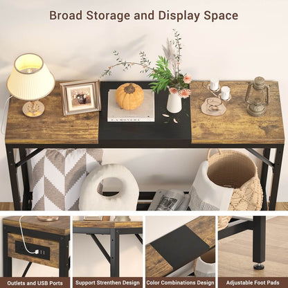 39" Narrow Console Table with Power Strip and Shelf