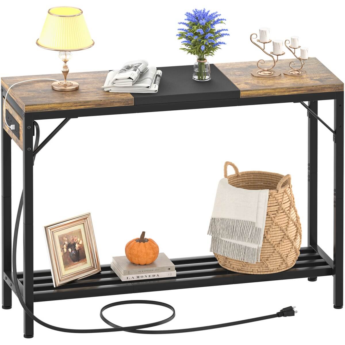 39" Narrow Console Table with Power Strip and Shelf