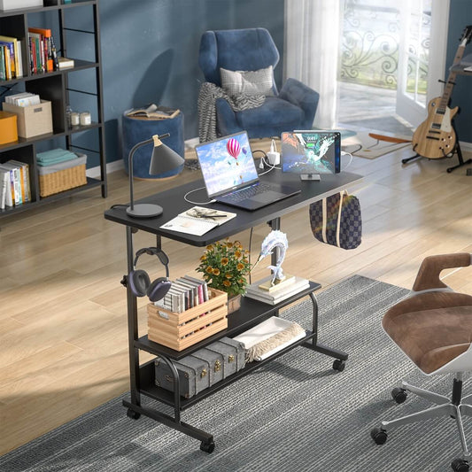 32" Height Adjustable Standing Desk with Power Outlets and Shelves
