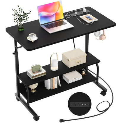 32" Height Adjustable Standing Desk with Power Outlets and Shelves