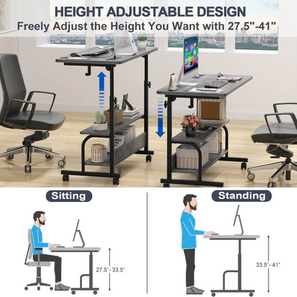 32" Height Adjustable Standing Desk with Power Outlets and Shelves