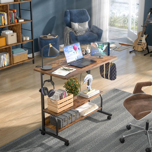 32" Height Adjustable Standing Desk with Power Outlets and Shelves
