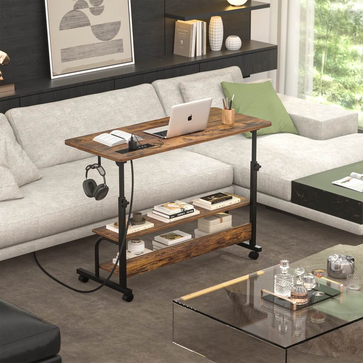 32" Height Adjustable Standing Desk with Power Outlets and Shelves