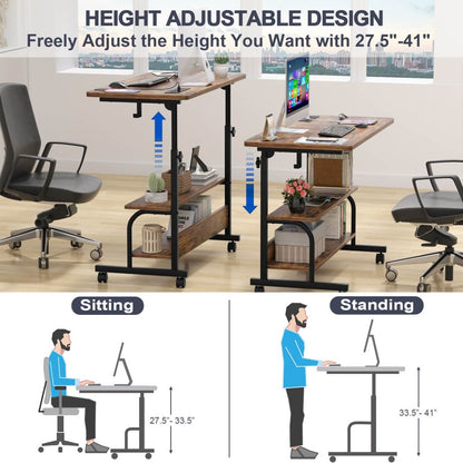 32" Height Adjustable Standing Desk with Power Outlets and Shelves