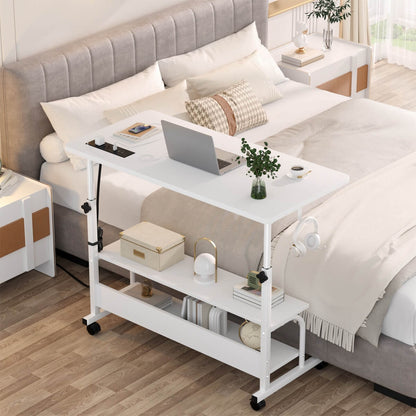 32" Height Adjustable Standing Desk with Power Outlets and Shelves