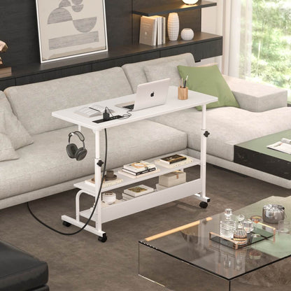 32" Height Adjustable Standing Desk with Power Outlets and Shelves