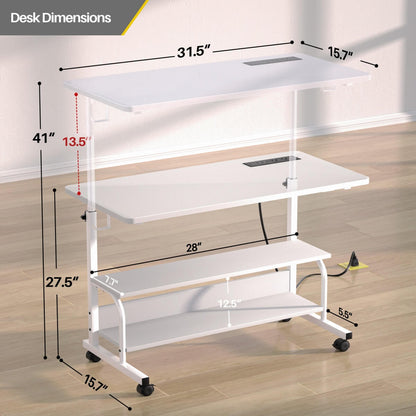 32" Height Adjustable Standing Desk with Power Outlets and Shelves