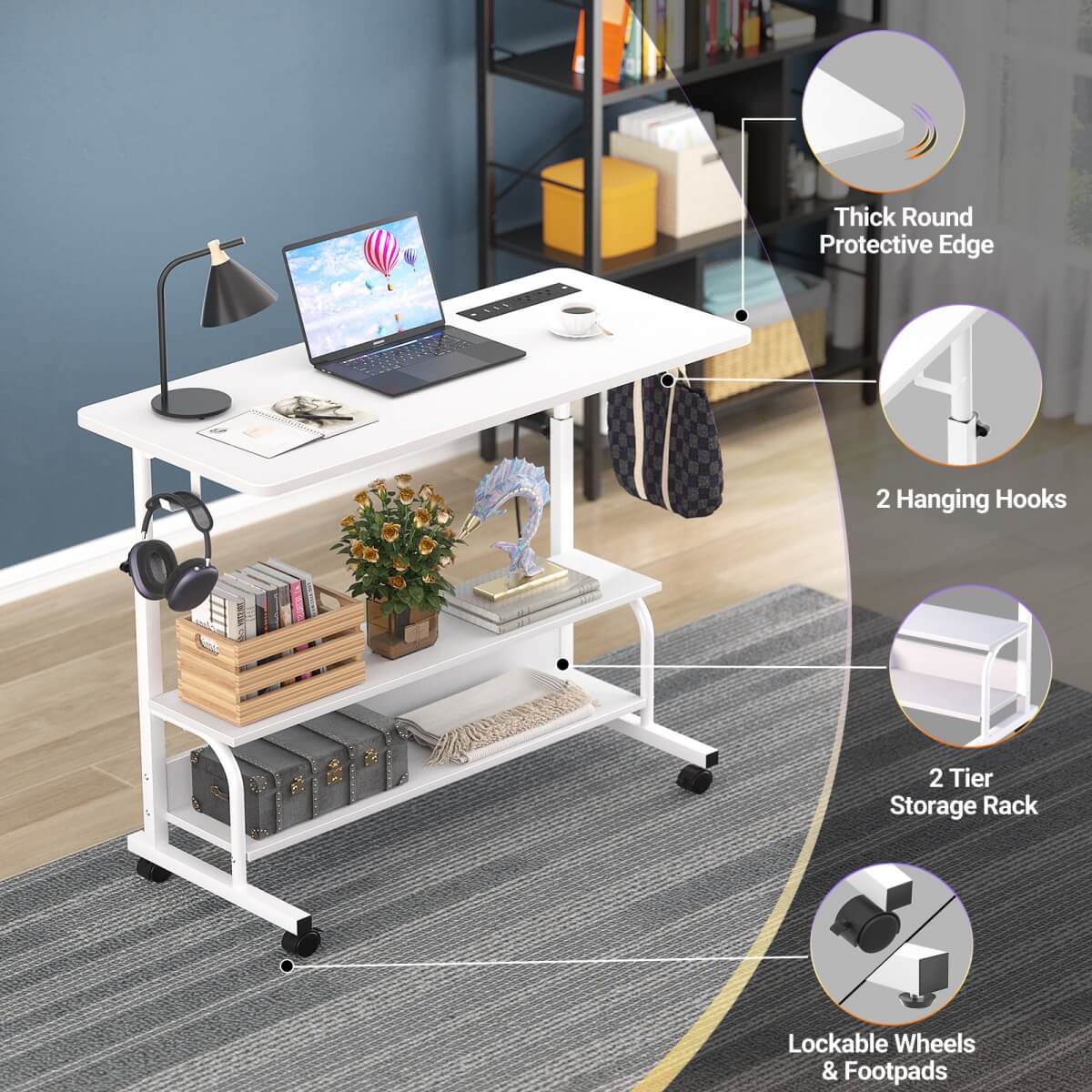 32" Height Adjustable Standing Desk with Power Outlets and Shelves