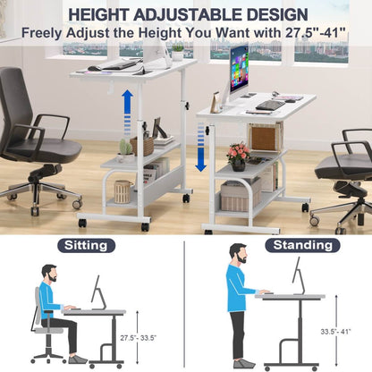 32" Height Adjustable Standing Desk with Power Outlets and Shelves