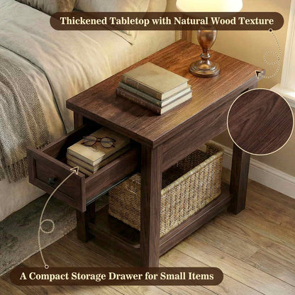 Farmhouse Narrow End Table Set of 2 with Charging Station, 13.8" Wide