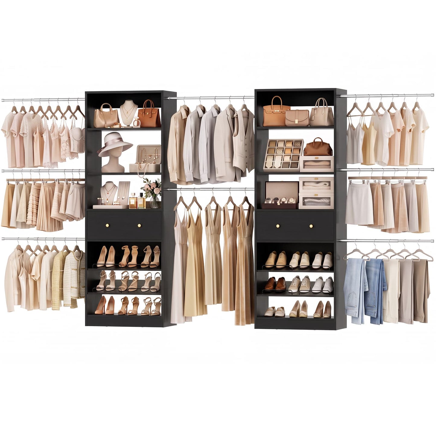 10-15.5 FT Expandable Closet Organizer System with Drawer, Walk-in Closet