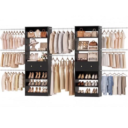 10-15.5 FT Expandable Closet Organizer System with Drawer, Walk-in Closet