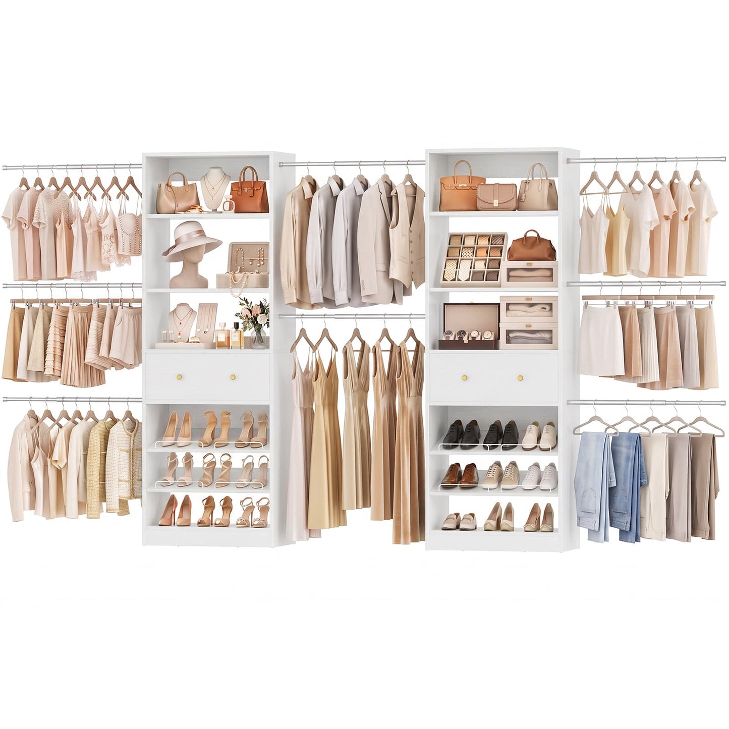 10-15.5 FT Expandable Closet Organizer System with Drawer, Walk-in Closet