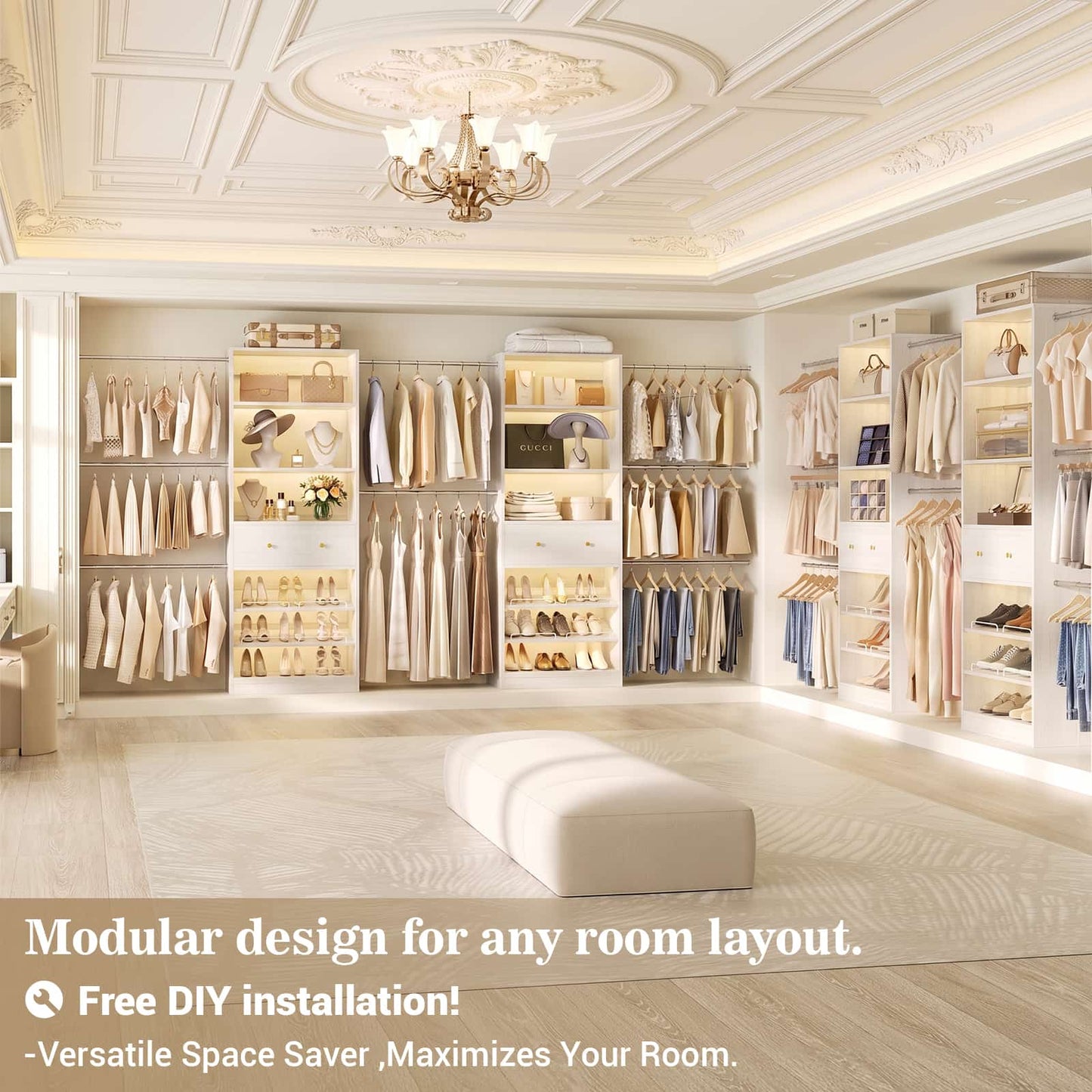 10-15.5 FT Expandable Closet Organizer System with Drawer, Walk-in Closet