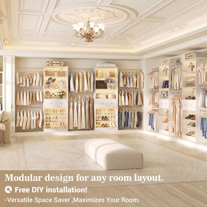10-15.5 FT Expandable Closet Organizer System with Drawer, Walk-in Closet