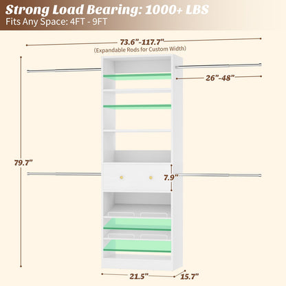 4-9 FT Expandable Closet Organizer System with Drawer, Walk-in Closet