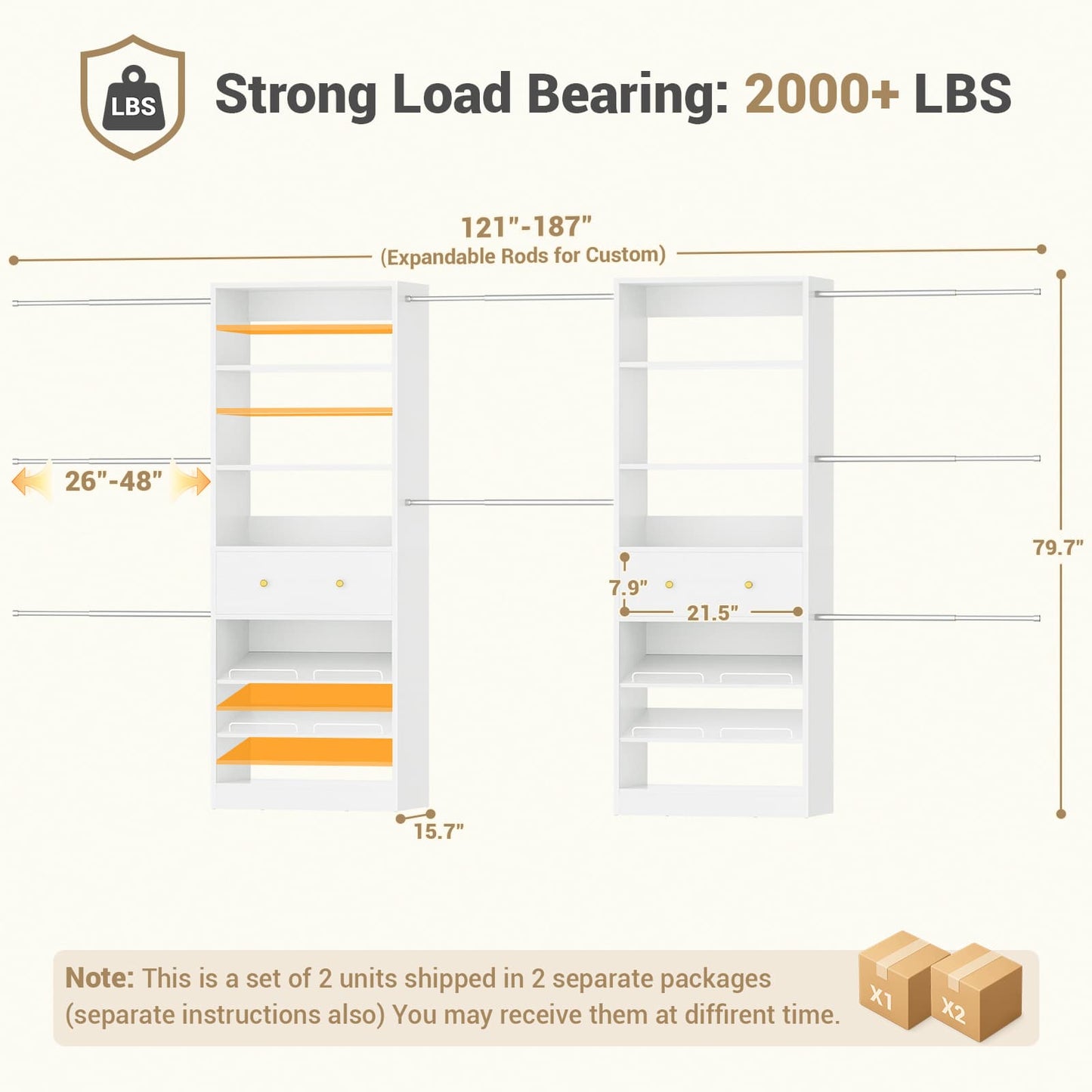 10-15.5 FT Expandable Closet Organizer System with Drawer, Walk-in Closet