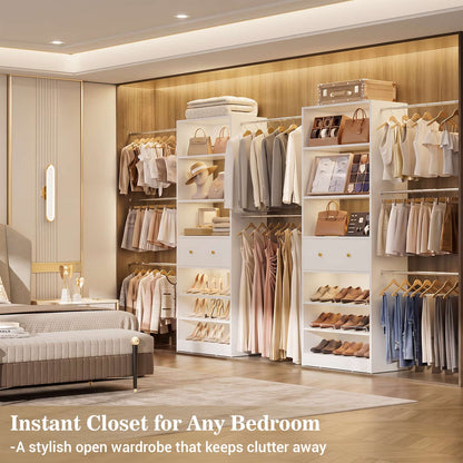 10-15.5 FT Expandable Closet Organizer System with Drawer, Walk-in Closet