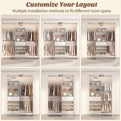 10-15.5 FT Expandable Closet Organizer System with Drawer, Walk-in Closet