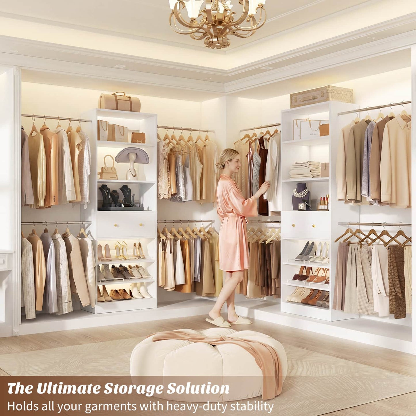 10-15.5 FT Expandable Closet Organizer System with Drawer, Walk-in Closet