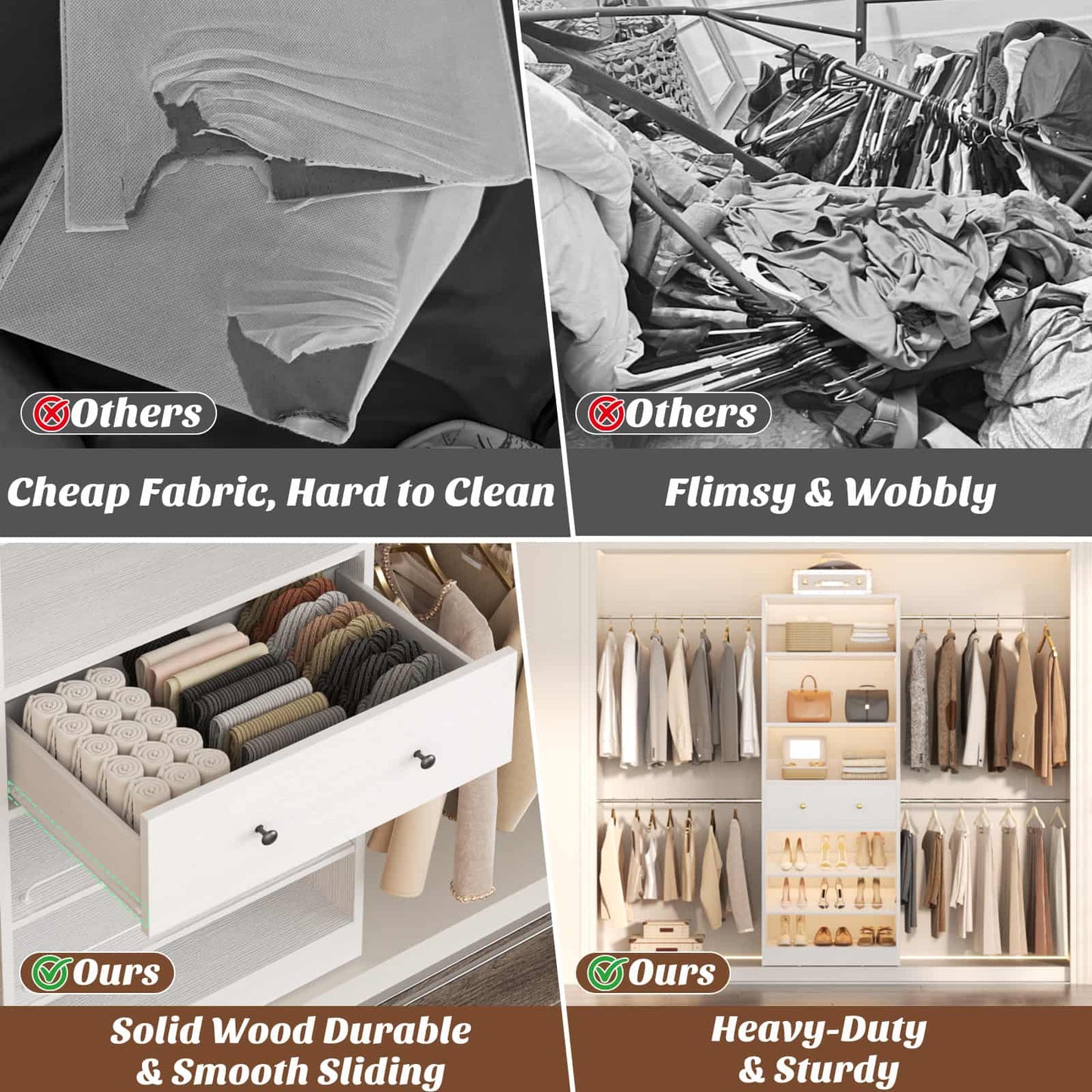 4-9 FT Expandable Closet Organizer System with Drawer, Walk-in Closet