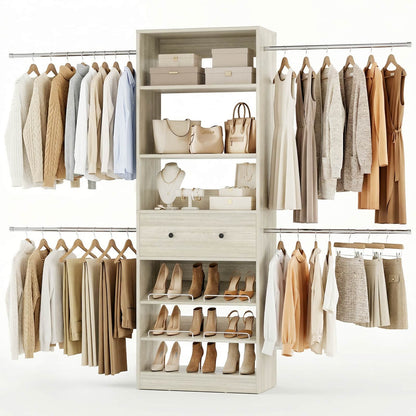 4-9 FT Expandable Closet Organizer System with Drawer, Walk-in Closet