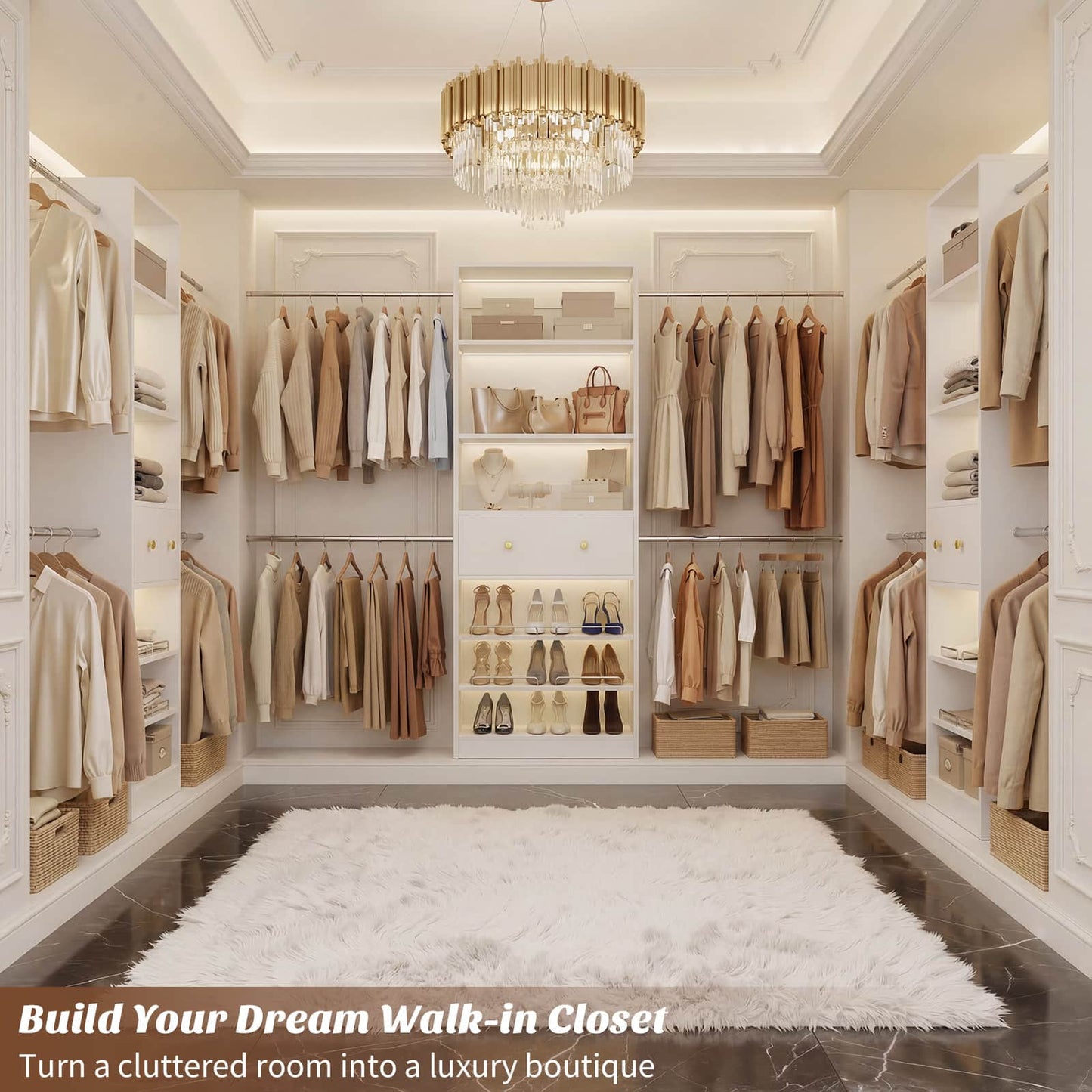 10-15.5 FT Expandable Closet Organizer System with Drawer, Walk-in Closet