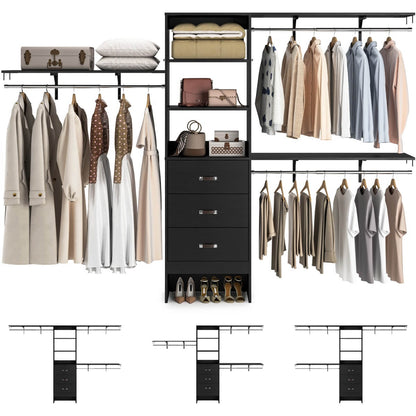 120 Inch Closet System with 3 Drawers, 3 Shelving Towers & Hanging Rods for Walk In Closet, Max Load 1300 LBS