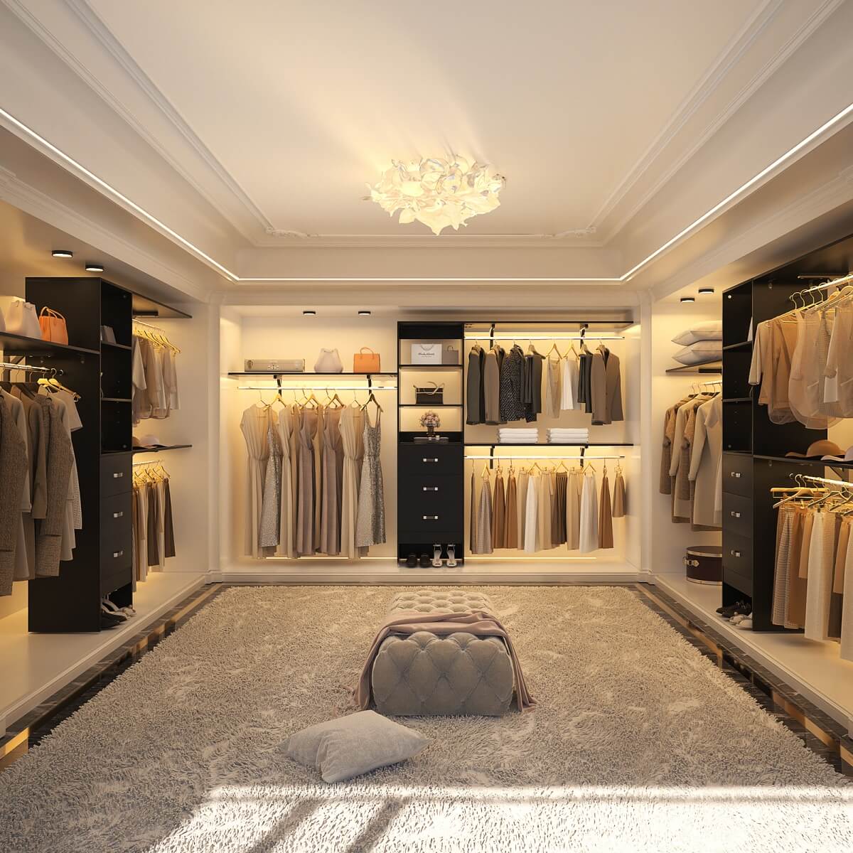 120 Inch Closet System with 3 Drawers, 3 Shelving Towers & Hanging Rods for Walk In Closet, Max Load 1300 LBS