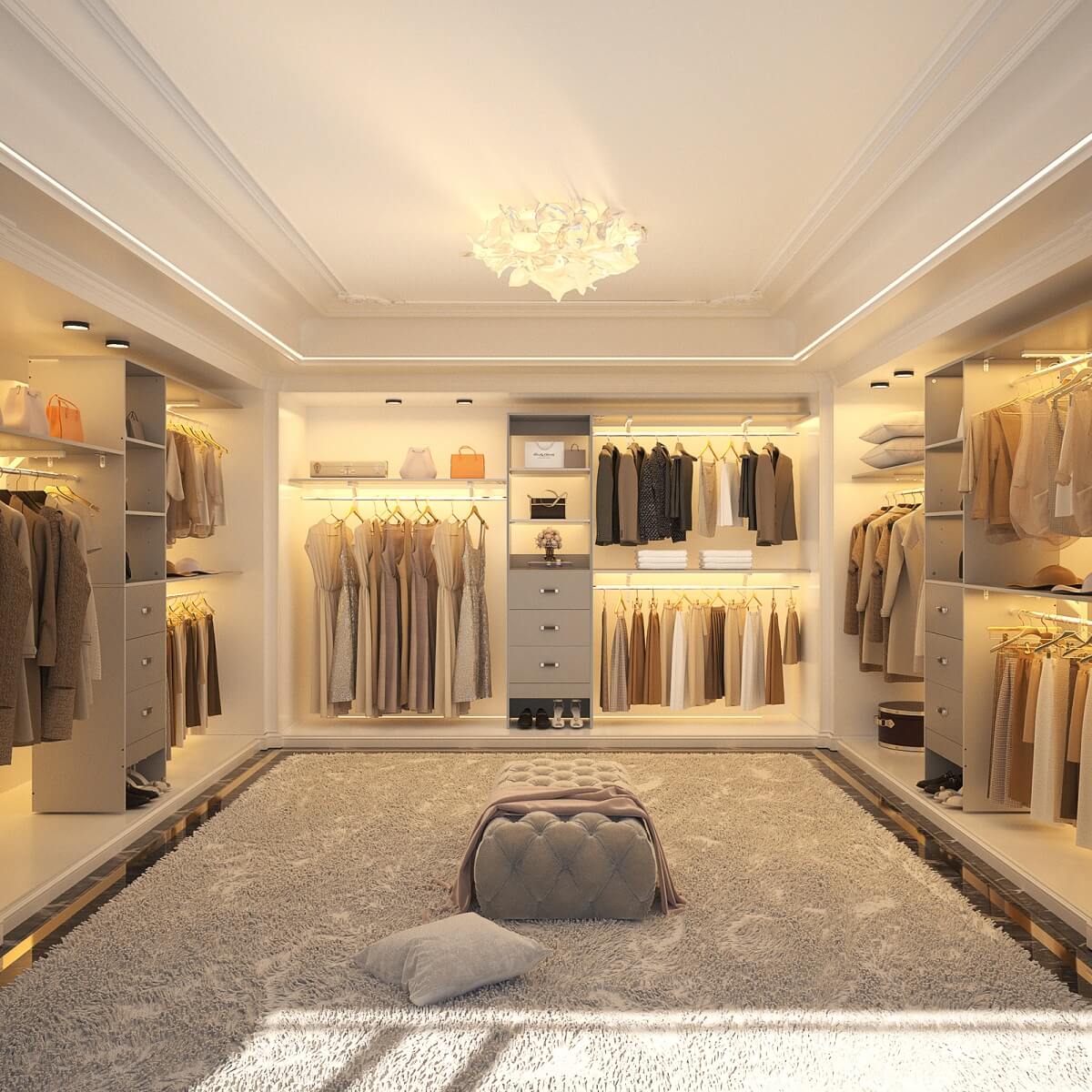 120 Inch Closet System with 3 Drawers, 3 Shelving Towers & Hanging Rods for Walk In Closet, Max Load 1300 LBS