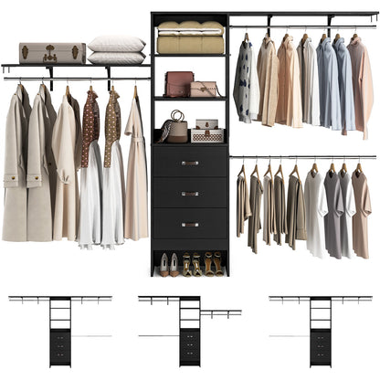 120 Inches Closet System, 10FT Walk In Closet Organizer with 3 Shelving Towers, Heavy Duty Clothes Rack with 3 Drawers