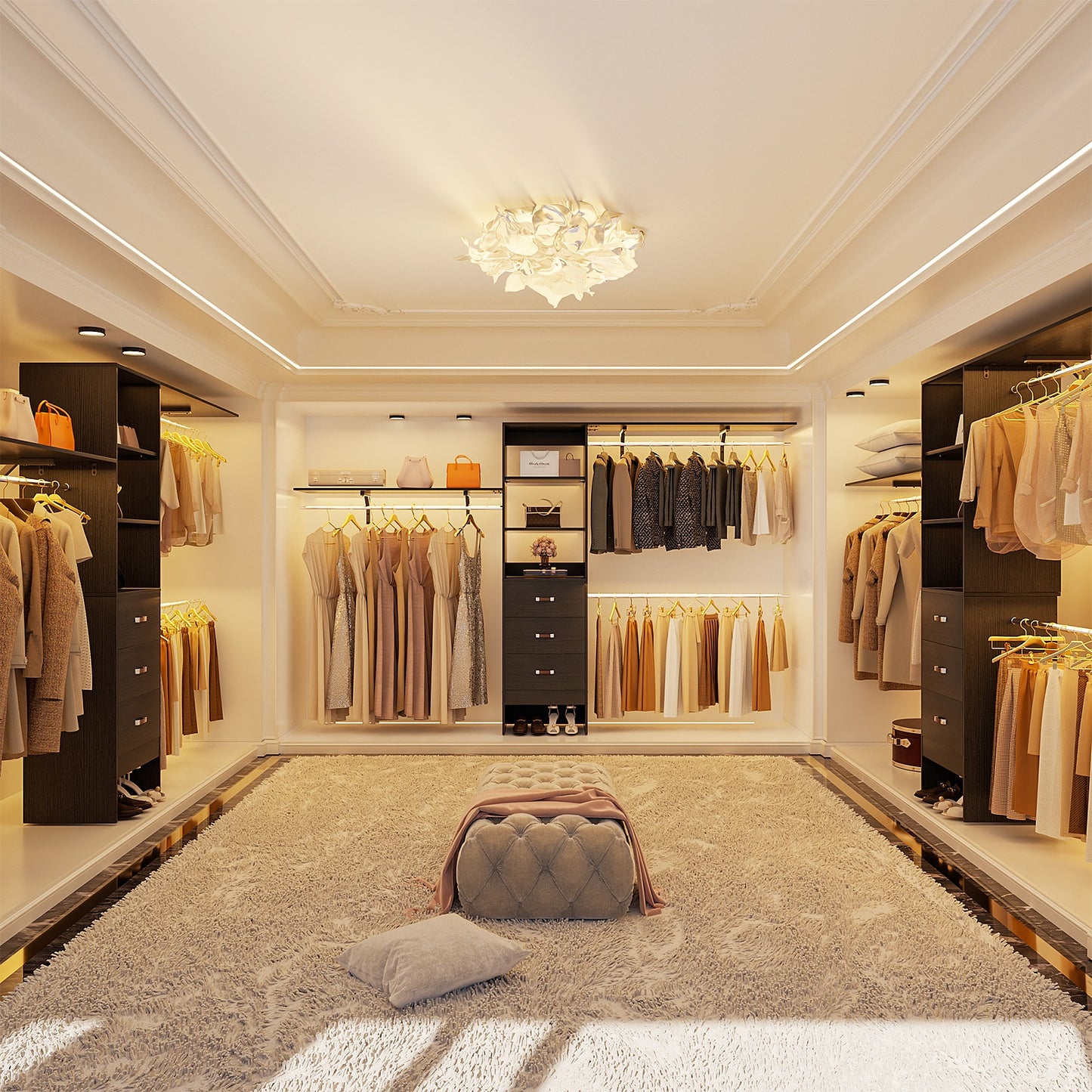 120 Inches Closet System, 10FT Walk In Closet Organizer with 3 Shelving Towers, Heavy Duty Clothes Rack with 3 Drawers