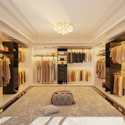 120 Inches Closet System, 10FT Walk In Closet Organizer with 3 Shelving Towers, Heavy Duty Clothes Rack with 3 Drawers
