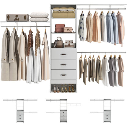 120 Inches Closet System, 10FT Walk In Closet Organizer with 3 Shelving Towers, Heavy Duty Clothes Rack with 3 Drawers