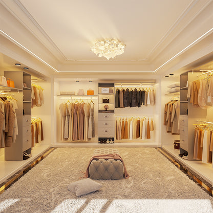 120 Inches Closet System, 10FT Walk In Closet Organizer with 3 Shelving Towers, Heavy Duty Clothes Rack with 3 Drawers