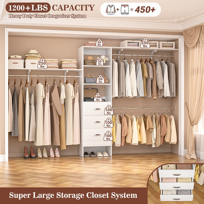 120 Inches Closet System, 10FT Walk In Closet Organizer with 3 Shelving Towers, Heavy Duty Clothes Rack with 3 Drawers